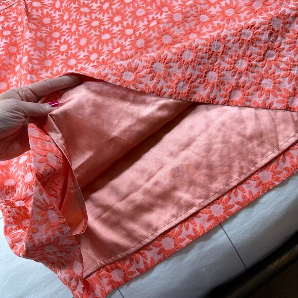 Boden Dress Women 10 Long Coral Orange Daisy Jacquard Floral Sheath Pockets - Picture 7 of 12